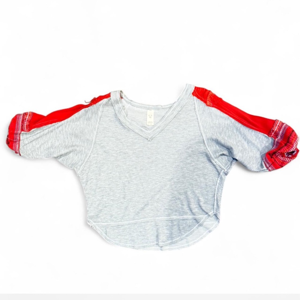 We the Free Grey and red bubble sleeve medium